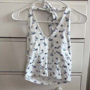 Floral White and Blue Women's Top